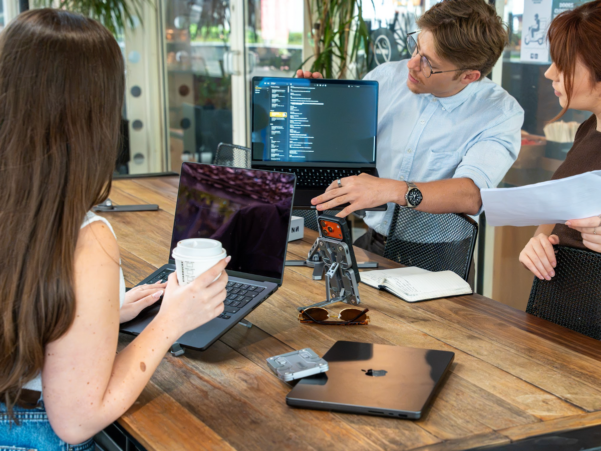 Editing on a laptop raised on Dual Pro